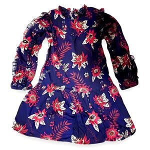 Scotch & Soda Girls floral Dress Red Purple Hawaiian High Neck 6 Yr
